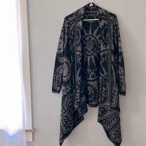 Peruvian Connection Black, Gray Southwestern Alpaca Open Waterfall Sweater XS